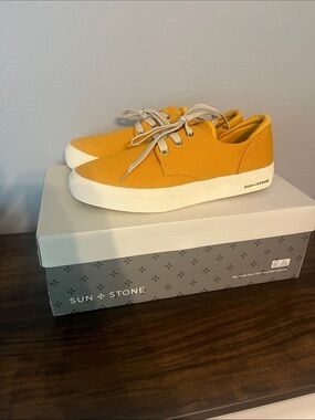 Sun + Stone Men’s Mustard Yellow Canvas Low-Top Sneakers